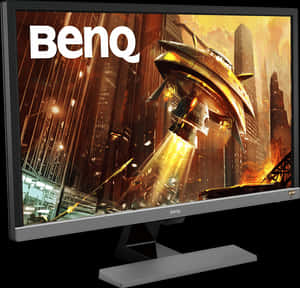 Ben Q Monitor Futuristic Cityscape PNG image with transparent background