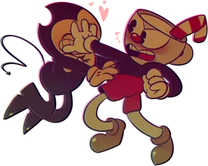 Bendy_and_ Cuphead_ Friendly_ Embrace PNG Image