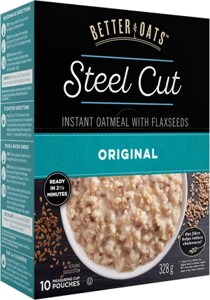 Better Oats Steel Cut Instant Oatmeal Original Flaxseeds PNG Image