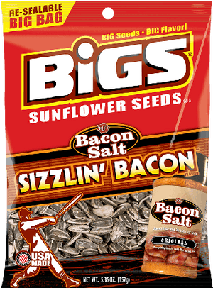 Bigs Sunflower Seeds Sizzlin Bacon Flavor Package PNG