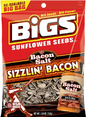 Bigs Sunflower Seeds Sizzlin Bacon Flavor Package PNG Image