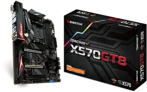 Biostar Racing X570 G T8 Motherboardand Packaging PNG Image