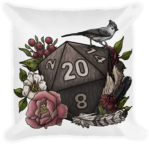 Birdon D20 Dice Floral Design PNG Image