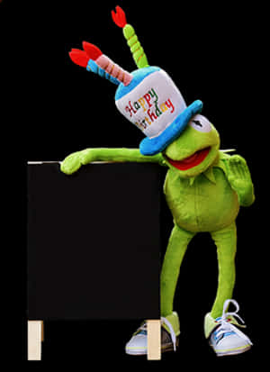 Birthday Celebration Kermitwith Sign PNG image with transparent background