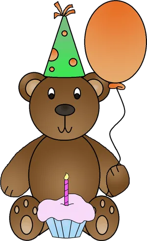 Birthday Celebration Teddy Bear With Cupcake PNG Image