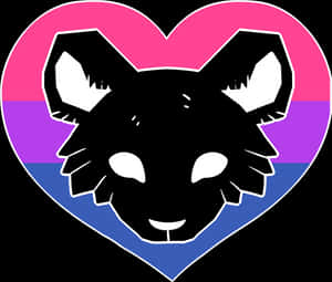 Bisexual Flag Heartwith Cat Silhouette PNG image with transparent background