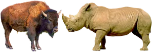 Bisonand Rhinoceros Sideby Side PNG Image