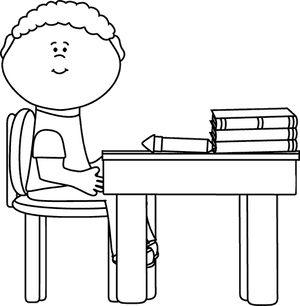 Black And White Boy In School - Boy Sits In Class Black And White Clipart, HD Png Download PNG image with transparent background