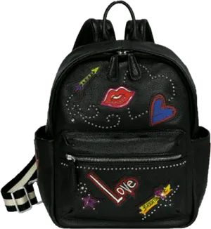 Black Backpackwith Pop Art Design PNG Image