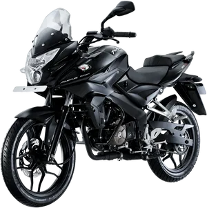 Black Bajaj Pulsar Motorcycle Profile View PNG Image