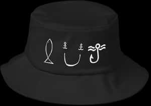 Black Bucket Hat Nautical Design PNG image with transparent background