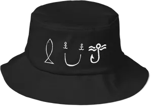Black Bucket Hat Nautical Design PNG Image