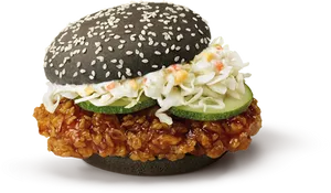 Black Bun Chicken Burger PNG Image