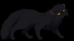 Black Cat Orange Eyes Illustration PNG image with transparent background