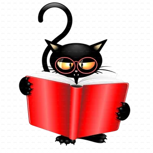 Black Cat Reading Book PNG Image