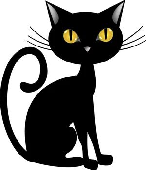 Black Cat Yellow Eyes Illustration PNG Image