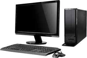 Black Desktop Computer Setup PNG Image