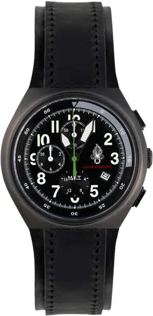 Black Dial Leather Strap Watch PNG Image