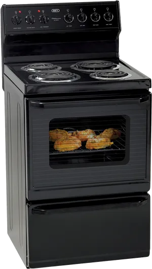 Black Electric Range Stove With Chicken PNG Image