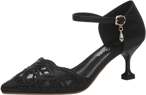Black Embellished Ankle Strap Heel PNG Image
