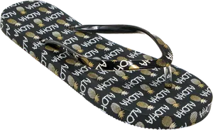 Black Flip Flopwith Gold Pineapple Design PNG Image
