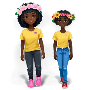 Black Girl Cartoon With Flower Crown Png 06252024 PNG Image