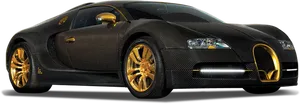 Black Gold Bugatti Veyron Side View PNG Image