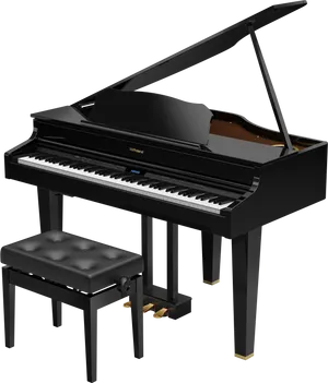 Black Grand Pianoand Bench PNG Image