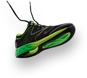 Black Green Running Shoe Side View PNG Image