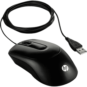 Black H P U S B Wired Mouse PNG with transparent background