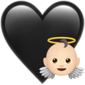 Black Heart Angel Emoji Overlay PNG Image