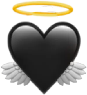 Black Heart Angel Halo Wings Emoji.png PNG Image