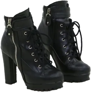 Black Heeled Lace Up Ankle Boots PNG Image