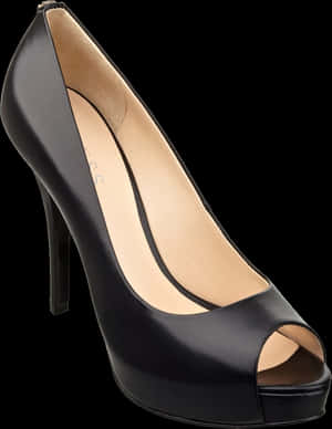 Black High Heel Peep Toe Pump PNG image with transparent background