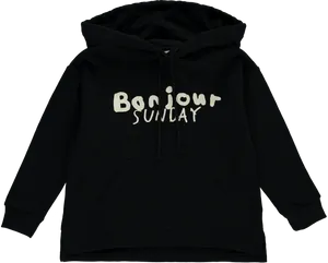 Black Hoodie Bonjour Sunday Print PNG Image