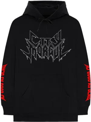 Black Hoodiewith Gothic Print PNG Image