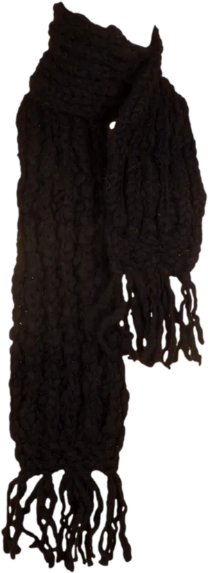 Black Knitted Scarfwith Fringe PNG Image