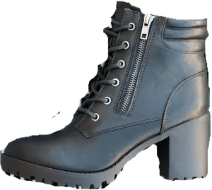 Black Laced Bootwith Heeland Zipper.png PNG Image