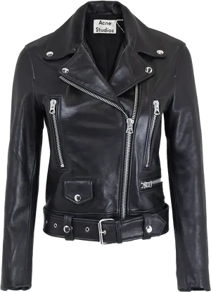 Black Leather Biker Jacket Acne Studios PNG Image