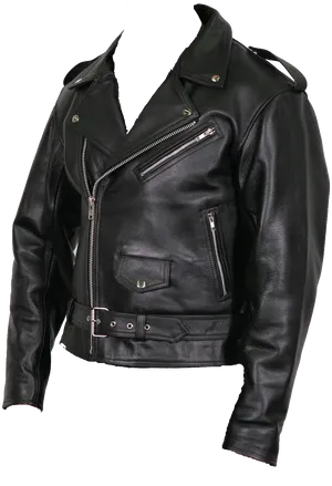 Black Leather Biker Jacket PNG Image