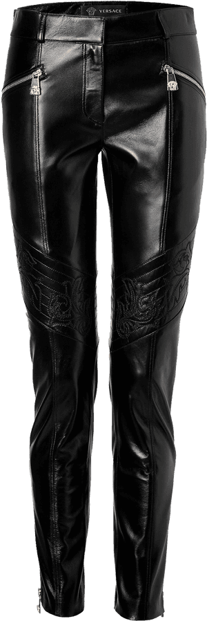 Black Leather Designer Pants PNG