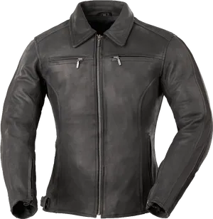 Black Leather Jacket Front View PNG Image