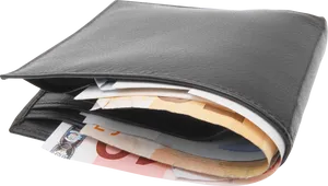 Black Leather Wallet With Cash PNG Image