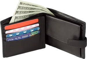 Black Leather Walletwith Cashand Cards PNG Image