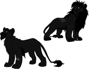 Black Lions Illustration PNG Image