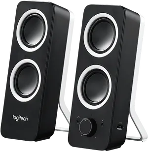 Black Logitech Desktop Speakers PNG Image