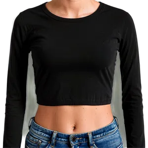 Black Long Sleeve Crop Top Png Vik PNG Image