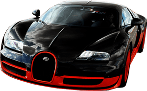 Black Red Bugatti Veyron Front View PNG image with transparent background