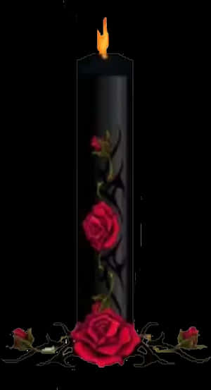 Black Rose Decorated Candle PNG image with transparent background