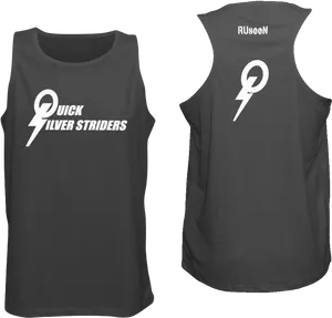 Black Running Singlet Quick Silver Striders Design PNG Image